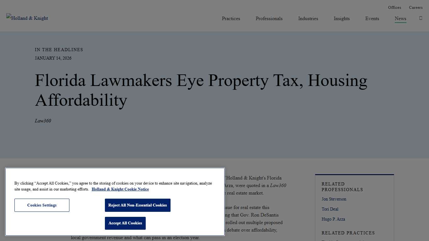 Florida Lawmakers Eye Property Tax, Housing Affordability | News | Holland & Knight